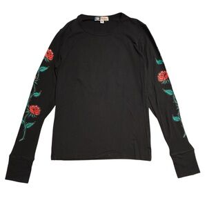Bejeweled Y2K Rhinestone Tattoo Rose Heart Graphic Long Sleeve Tee  XS